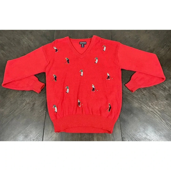 Jack Nicklaus Other - Vintage Jack Nicklaus V Neck Sweater Red Golfer Pattern Cotton Golf Size Large L